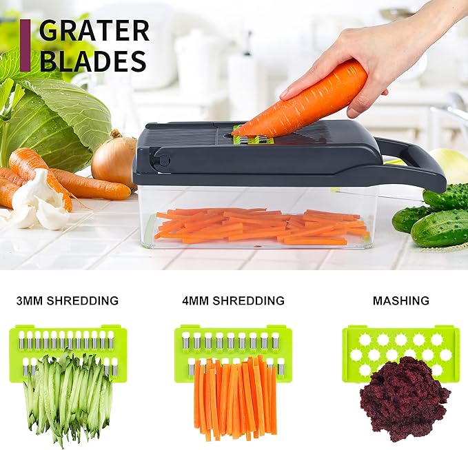 Vegetable Chopper, Onion Chopper, Mandolin Slicer,Pro 10 in 1professional food Choppermultifunctional Vegetable Chopper and Slicer, Dicing Machine, AdjustableVegetable Cutter With Container(grey)