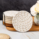 8 Pcs Drink Coasters with Holder, Minimalist Cotton Woven 4 Colors Absorbent Coaster Set for Home Decor Tabletop Protection Suitable for Kinds of Cups, 4.3 Inches.(NO.2)