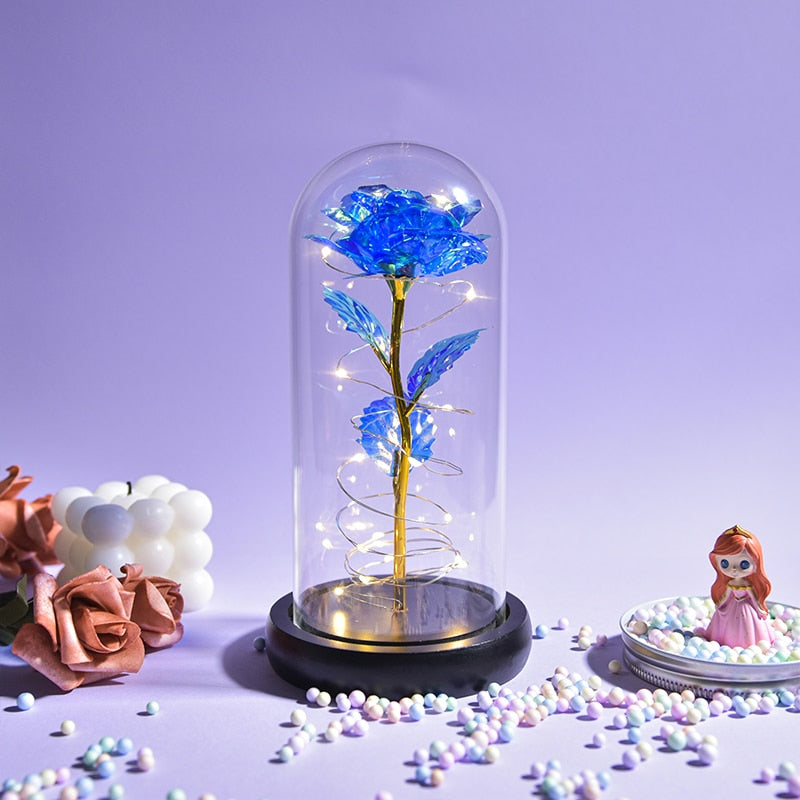 galaxy rose, galaxy roses, galaxy rose flower, gold foil, glass dome,