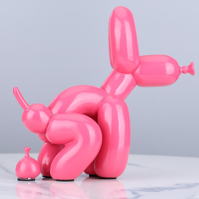dog poop, balloon dog, balloon dog sculpture, dog squatting, dog statue, dog statues, anime statues, 