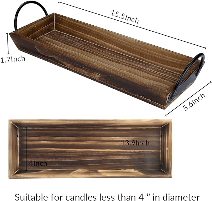 Aglary Wooden Candle Tray, Pillar Candle Holder with Black Metal Handles, Rectangular Centerpiece for Rustic Dining Table,Home Decor Accessories for Kitchen Counter，Coffee Table, Fireplace
