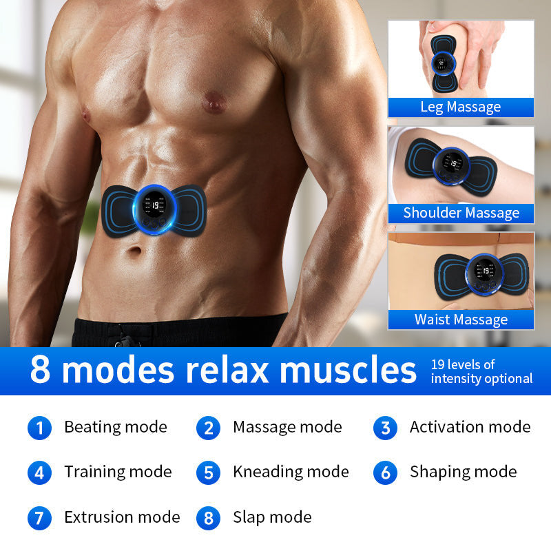 (Pack of 3) Portable Mini EMS Neck & Shoulder Massager Patch with 8 Modes & 19 Intensity Levels for Pain Relief and Muscle Relaxation