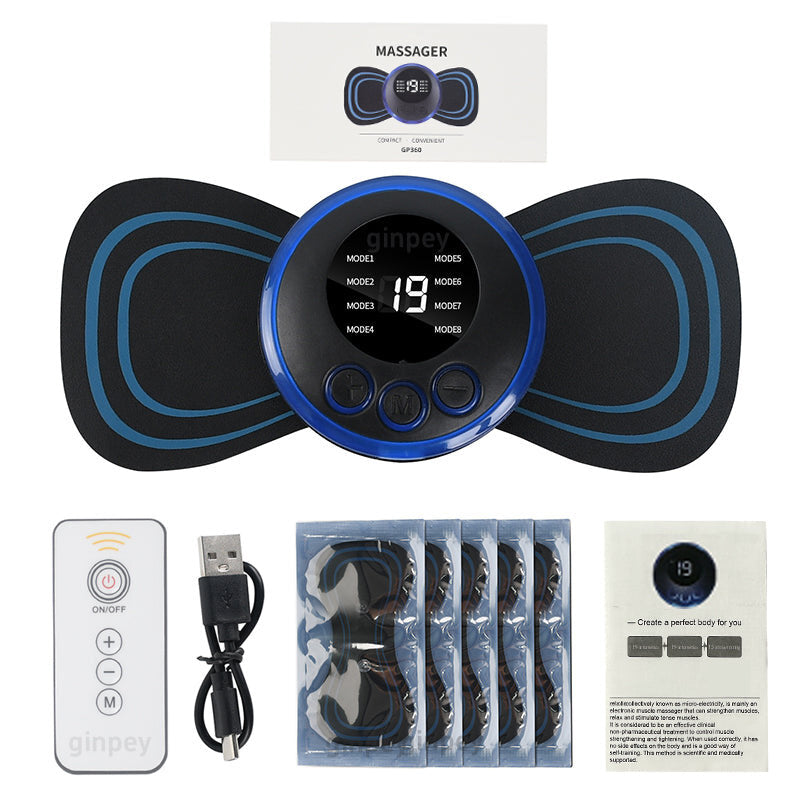 (Pack of 3) Portable Mini EMS Neck & Shoulder Massager Patch with 8 Modes & 19 Intensity Levels for Pain Relief and Muscle Relaxation