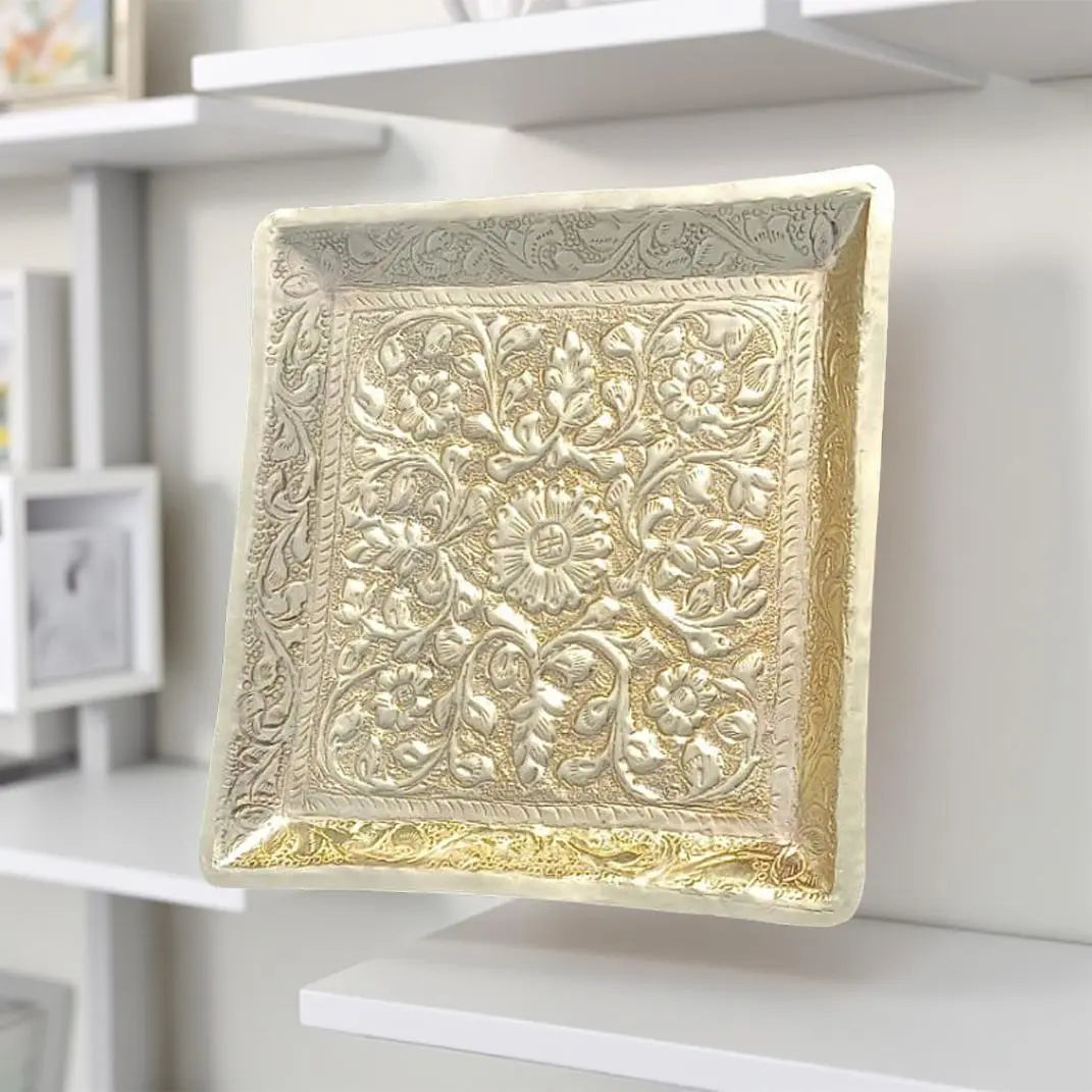 Vintage Brass Golden Marble Tray Stylish Gift Decor