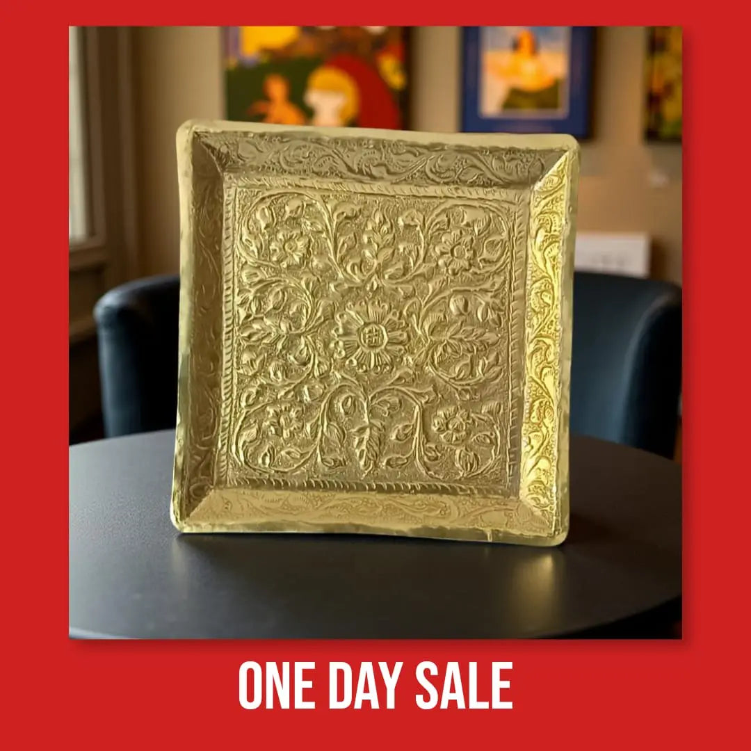 Vintage Brass Golden Marble Tray Stylish Gift Decor