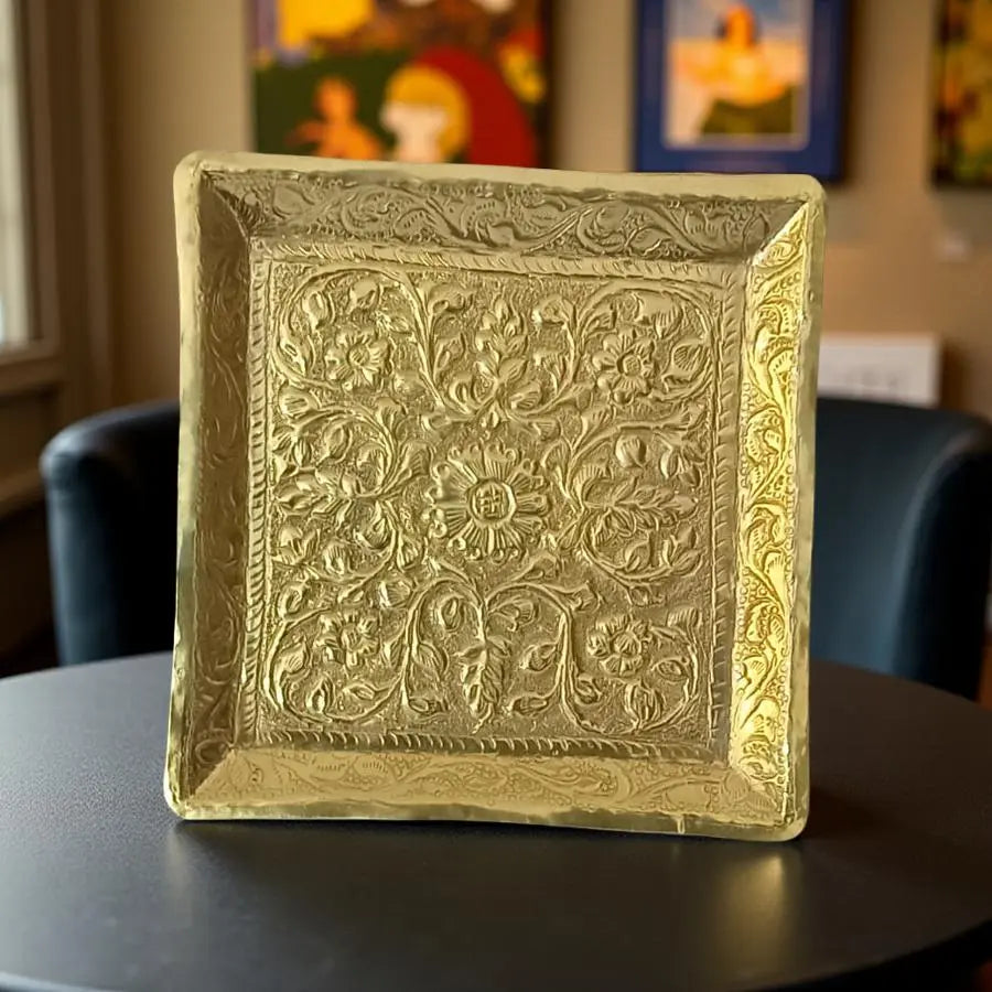 Vintage Brass Golden Marble Tray Stylish Gift Decor