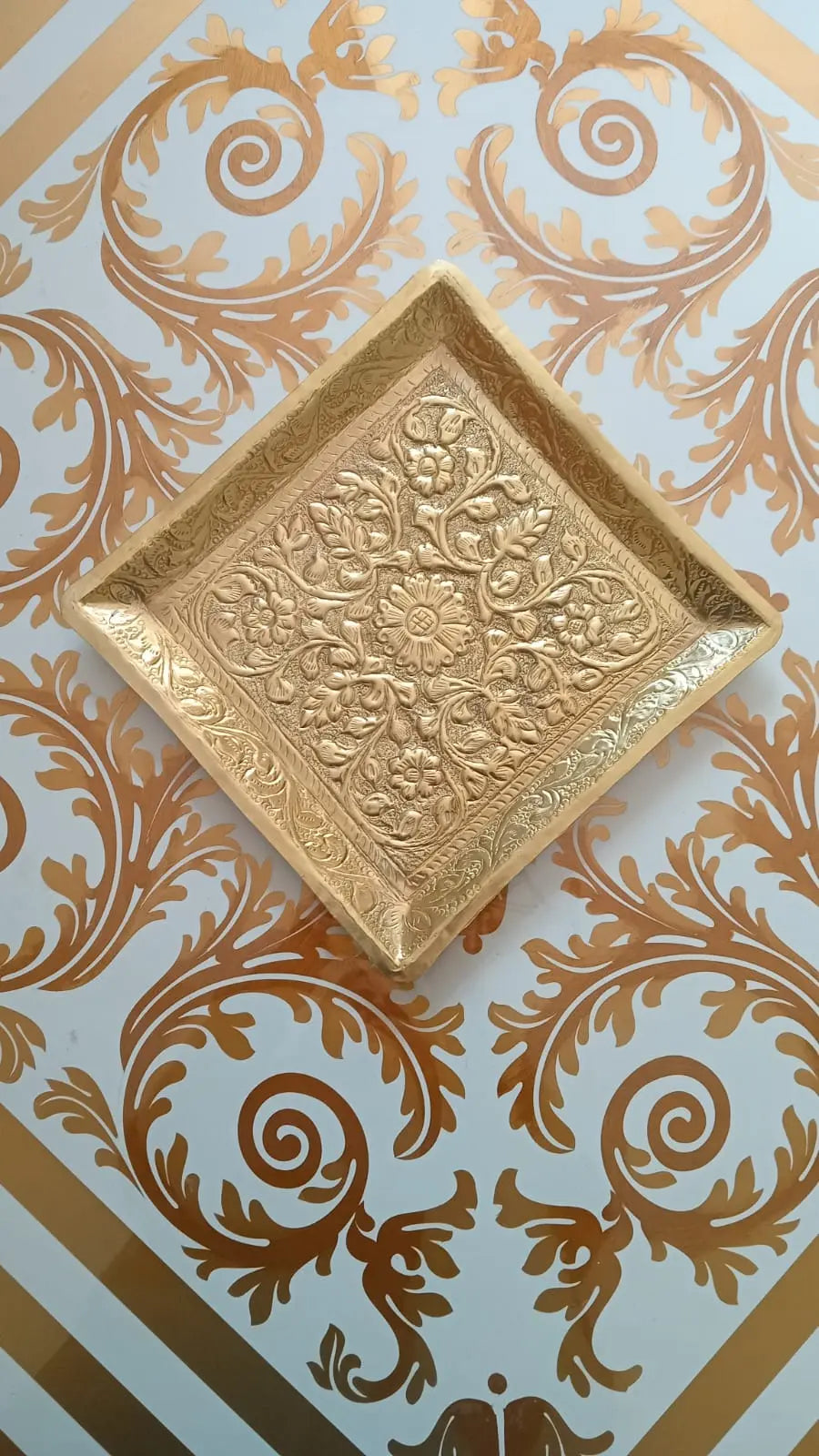 Vintage Brass Golden Marble Tray Stylish Gift Decor