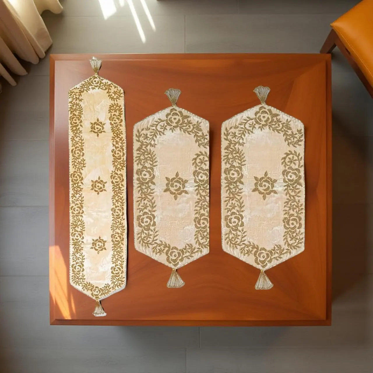 Handmade Table Runner Set Elegant Handmade Design (Pack of 3) Stylish Gift Decor