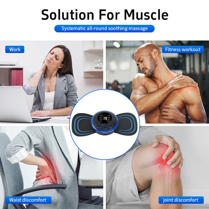 (Pack of 3) Portable Mini EMS Neck & Shoulder Massager Patch with 8 Modes & 19 Intensity Levels for Pain Relief and Muscle Relaxation