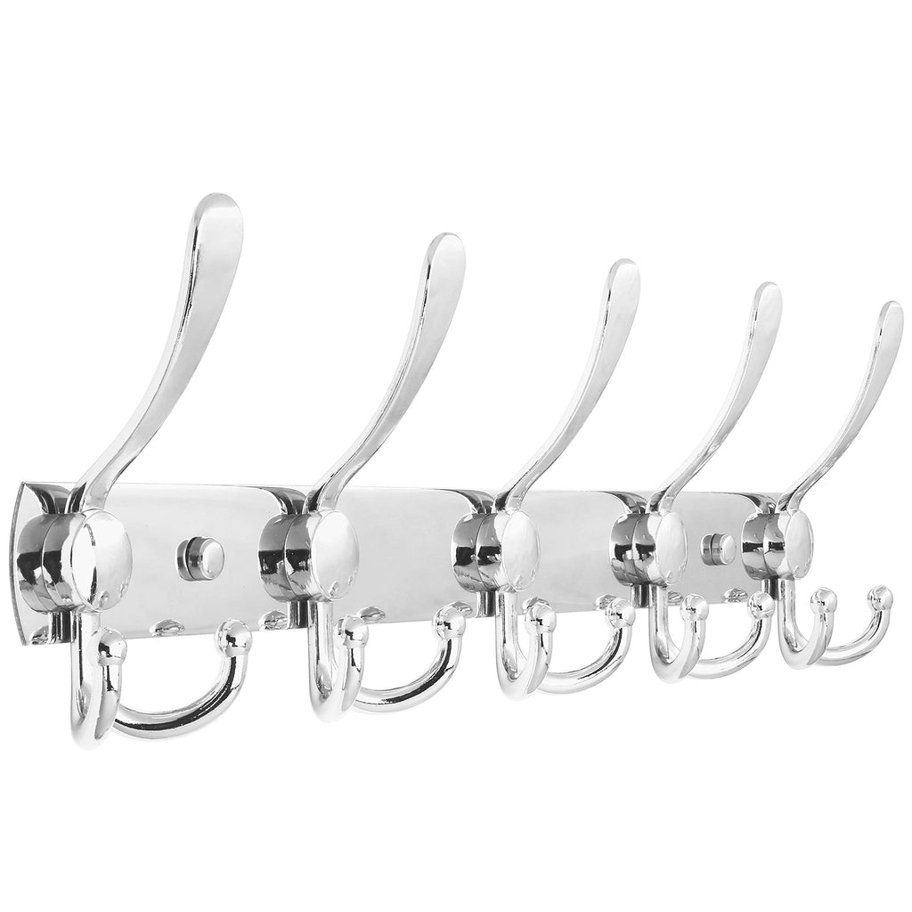 (PACK OF 4) WEBI Coat Rack Wall Mount,Coat Hooks Wall Mounted,Coat Hanger Wall,Hook Rack Rail,5 Triple Hooks for Hanging Jacket,Clothes,Hats,Chrome