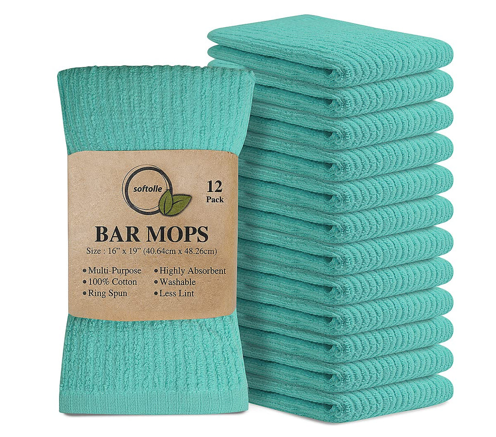 Bar Mop Towels, Pack of 24-16x19 Inches - 100% Cotton Super Absorbent Towels, Multi-Purpose for Home and Bar Cleaning