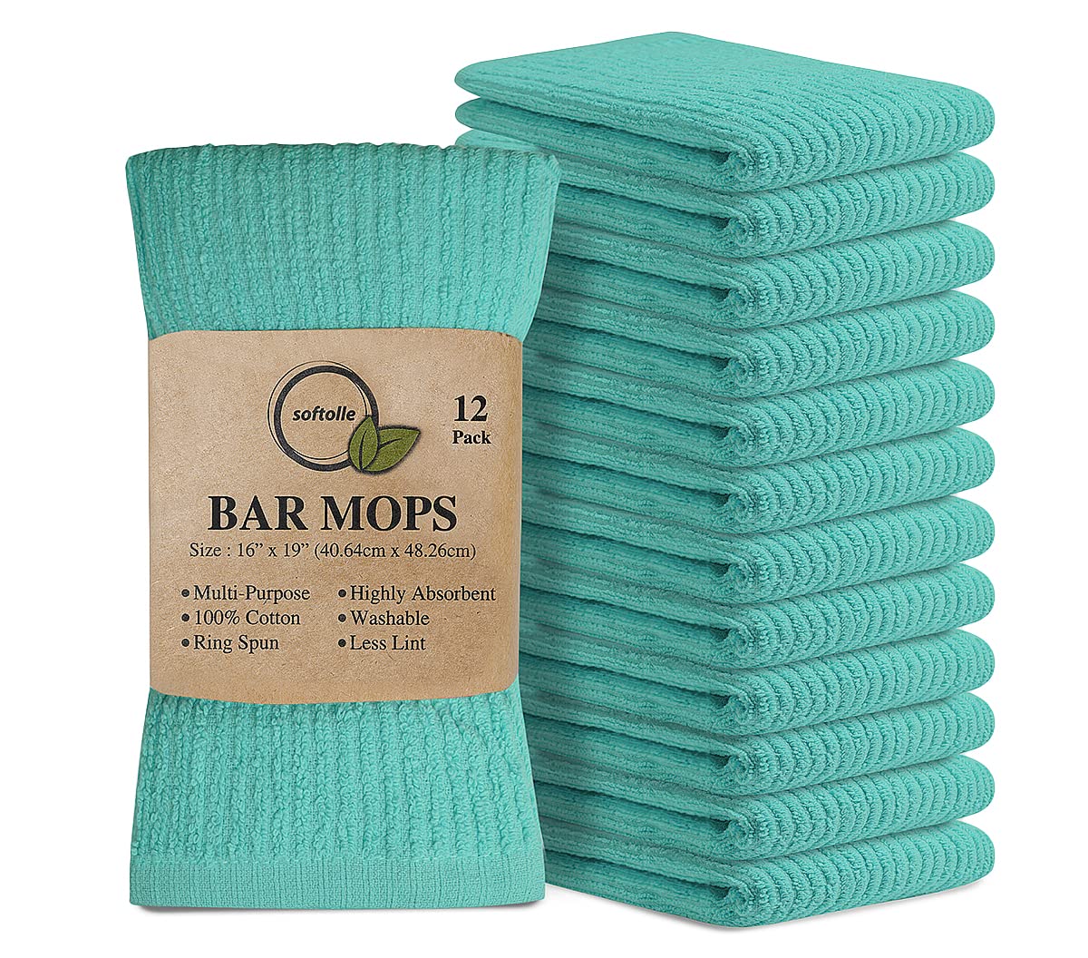 Bar Mop Towels, Pack of 24-16x19 Inches - 100% Cotton Super Absorbent Towels, Multi-Purpose for Home and Bar Cleaning