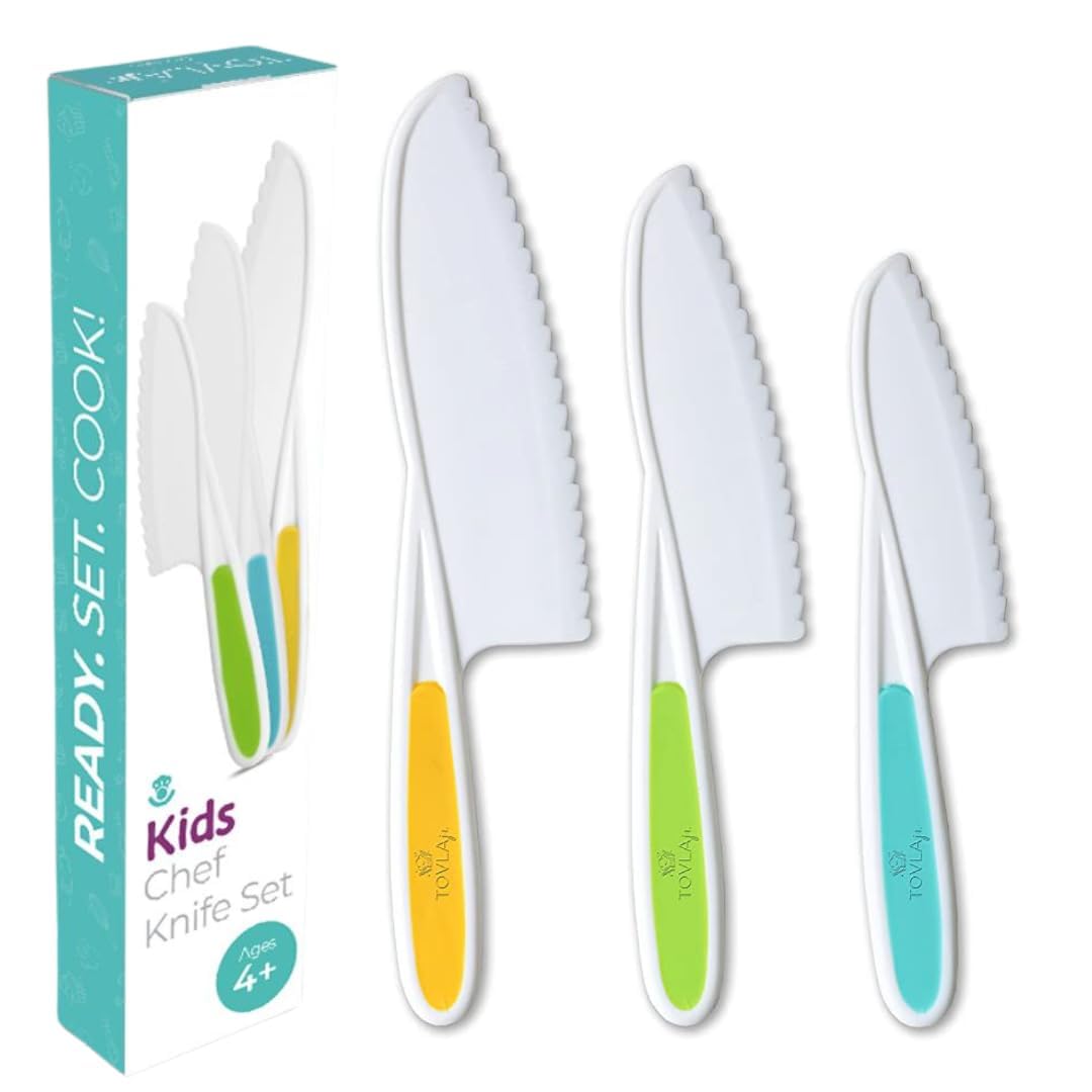 (PACK OF 3) Kid Safe Knife Gift Set for Real Cooking | Toddler Kitchen Knives | Montessori STEM Cooking Tools | Kids Chef Knives and Utensils | BPA Free Dishwasher Safe | Birthday Gift Ages 4 to 12