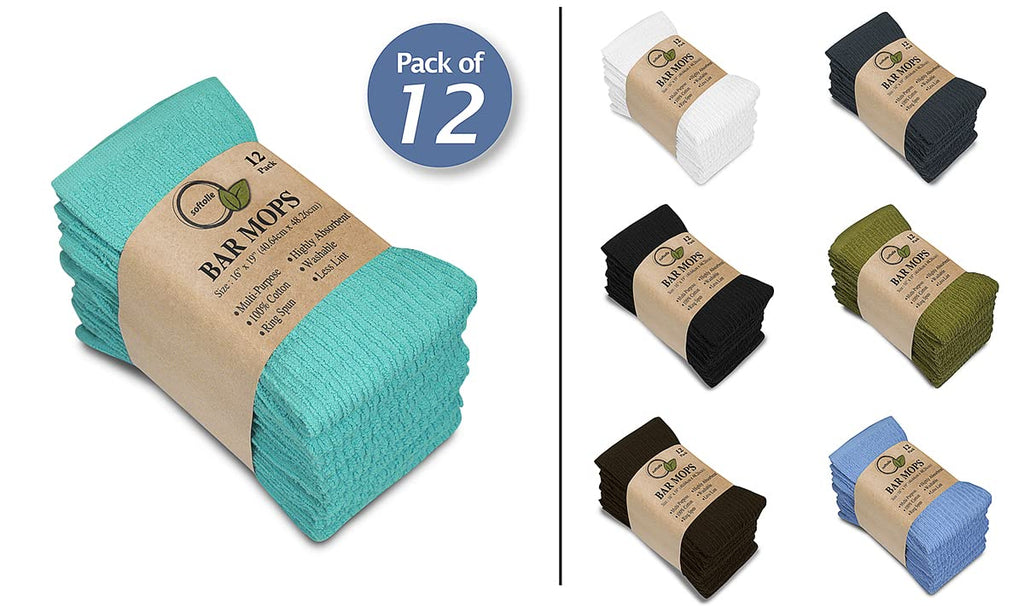 Bar Mop Towels, Pack of 24-16x19 Inches - 100% Cotton Super Absorbent Towels, Multi-Purpose for Home and Bar Cleaning
