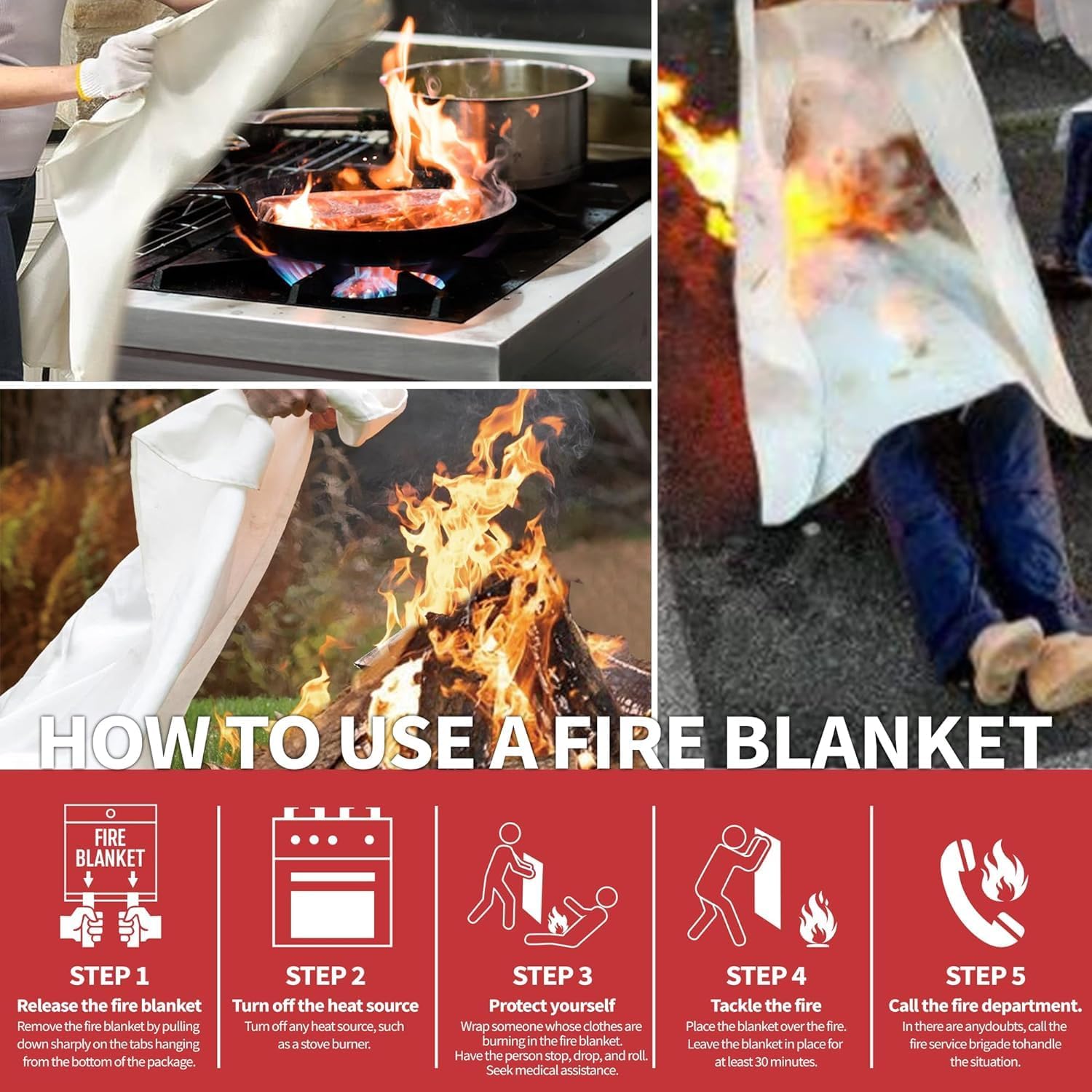 (Pack of 2 ) Fire Blanket,47" x 71",Fiberglass Fire Blanket for Camping and Fire Fighting Shelters