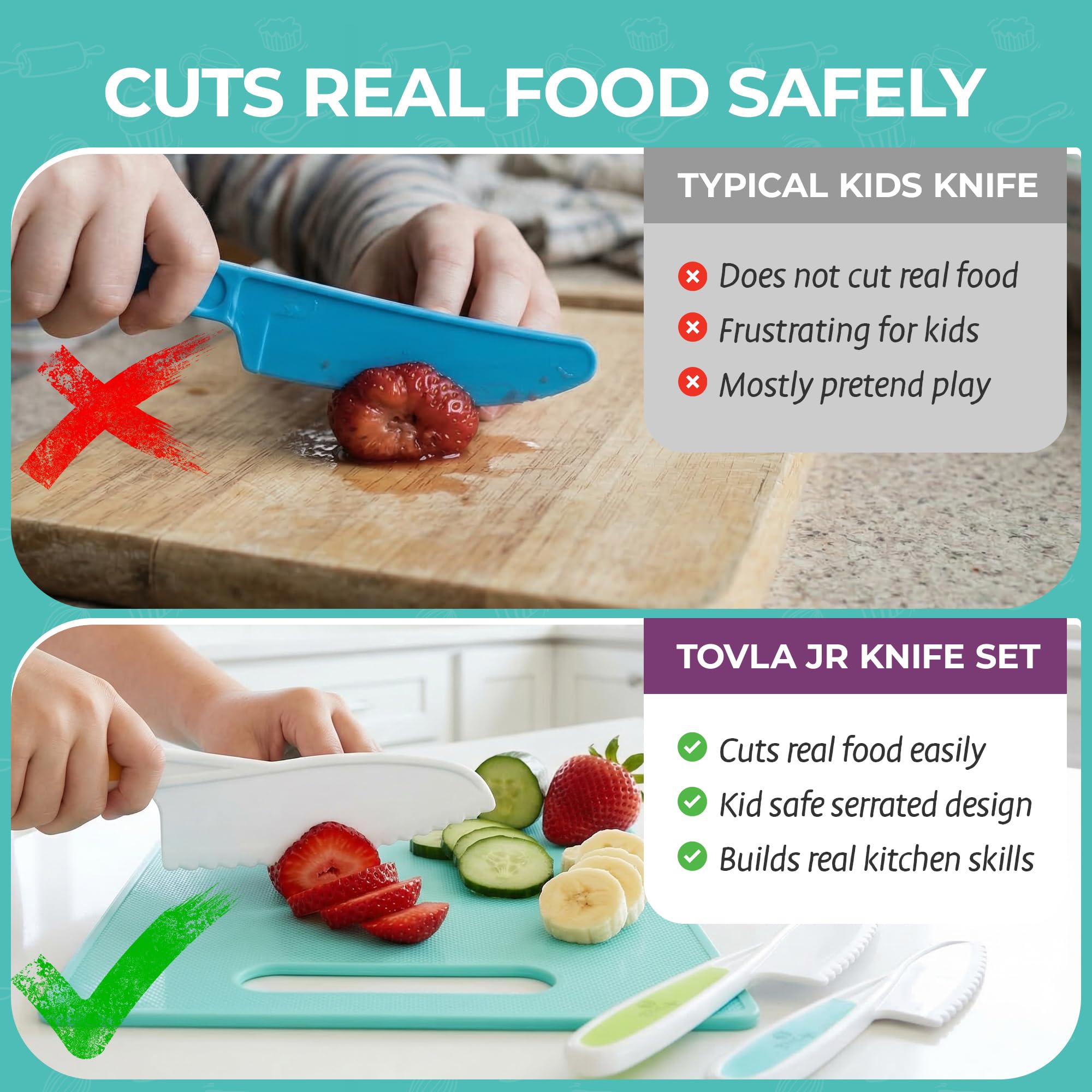 (PACK OF 3) Kid Safe Knife Gift Set for Real Cooking | Toddler Kitchen Knives | Montessori STEM Cooking Tools | Kids Chef Knives and Utensils | BPA Free Dishwasher Safe | Birthday Gift Ages 4 to 12