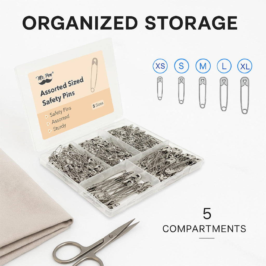 (3 set) Silver Safety Pins 1500 PCS, 5 Assorted Sizes of Durable, Small and Large Safety Pins Bulk, Sharp Edge Pins for Clothes, Sewing, Arts & Craft