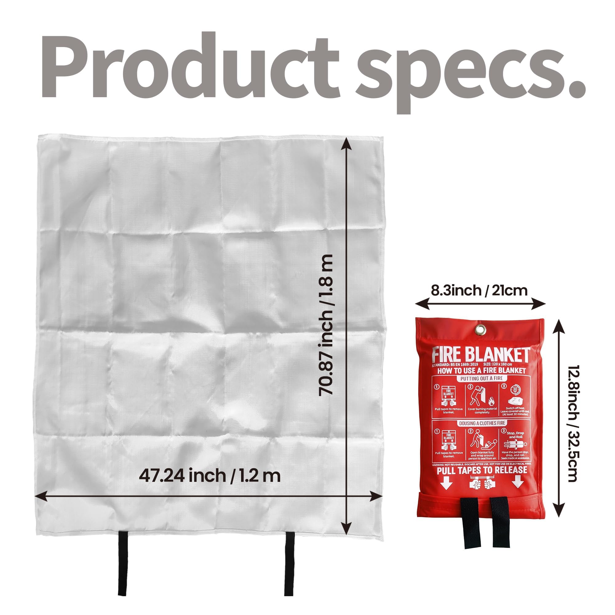 (Pack of 2 ) Fire Blanket,47" x 71",Fiberglass Fire Blanket for Camping and Fire Fighting Shelters