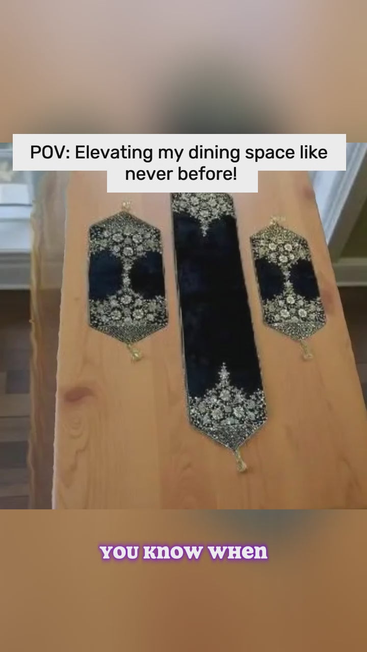 (2 sets )Luxury Velvet Table Runner Set of 3 – Elegant Geometric Design for Dining & Coffee Tables