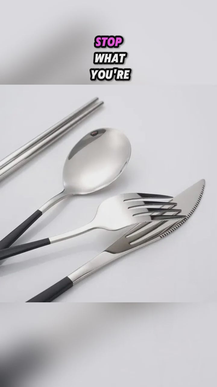 (4 set) Premium 18/10 Stainless Steel Portable Cutlery Set – Elegant & Durable Flatware for Every Occasion