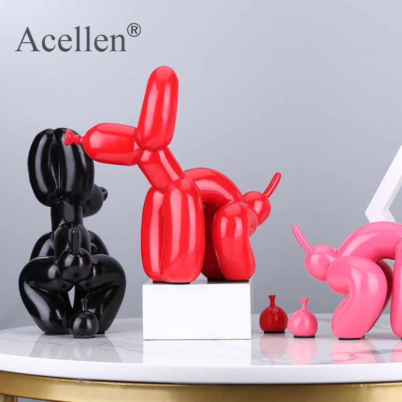 dog poop, balloon dog, balloon dog sculpture, dog squatting, dog statue, dog statues, anime statues, 